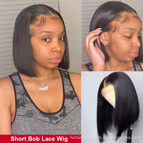 Factory Directly Provided Transparent Lace Short Curly Wig 100% Human Hair Straight Human Hair Virgin Bob Wigs